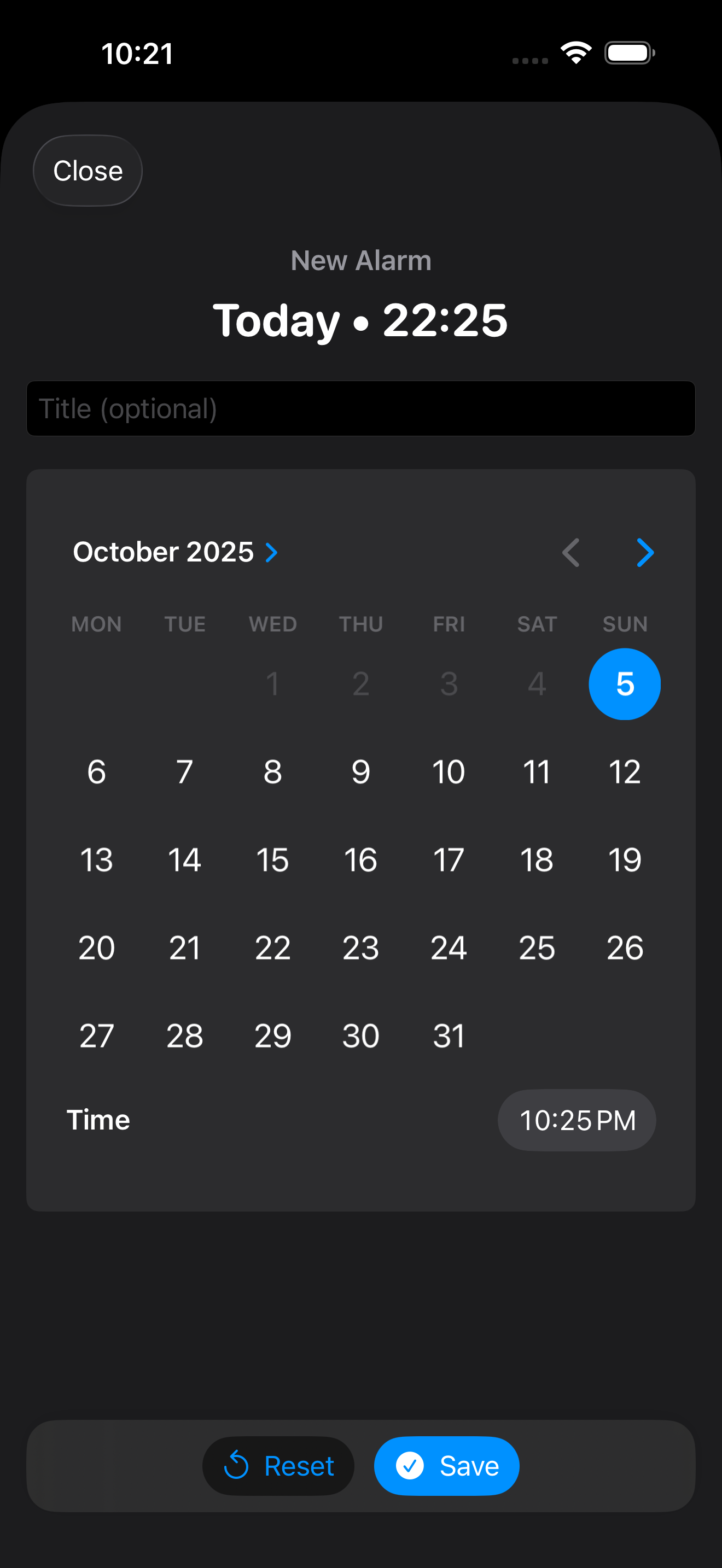 Alarms list