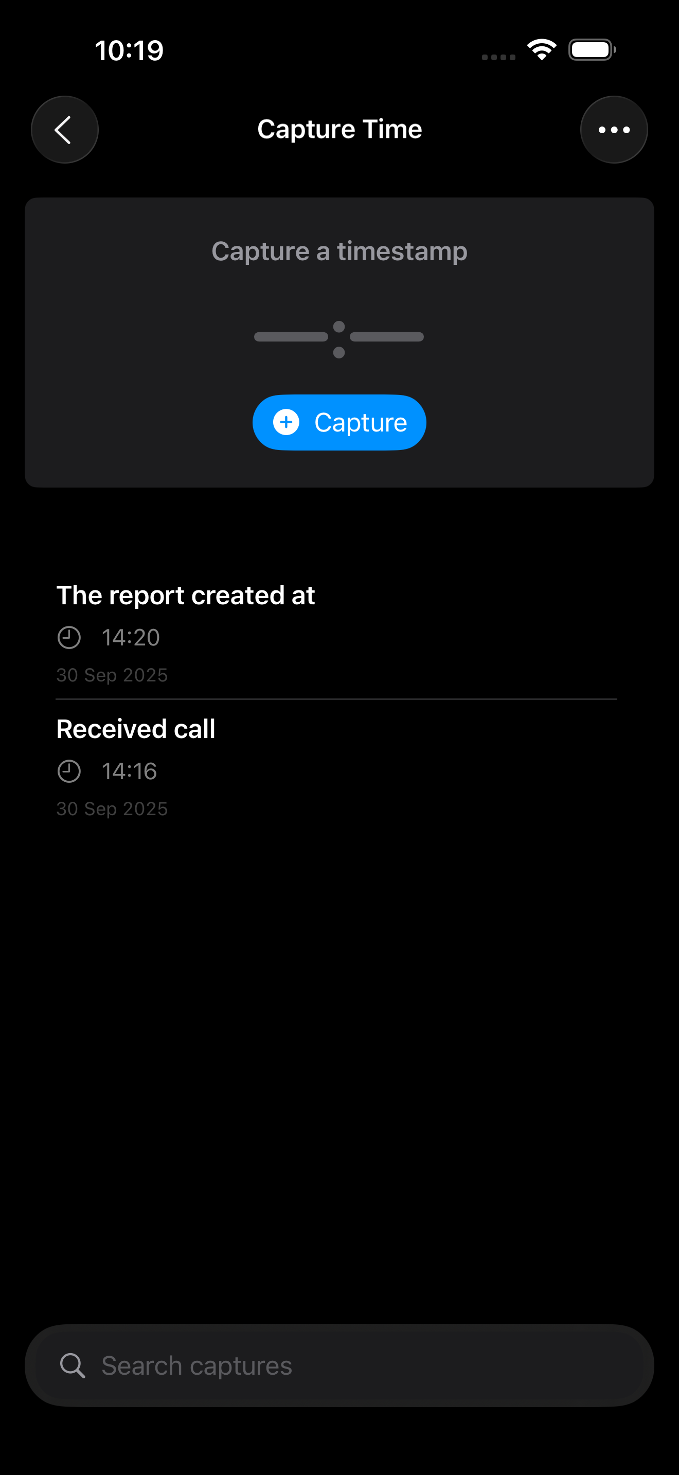Capture Time screen