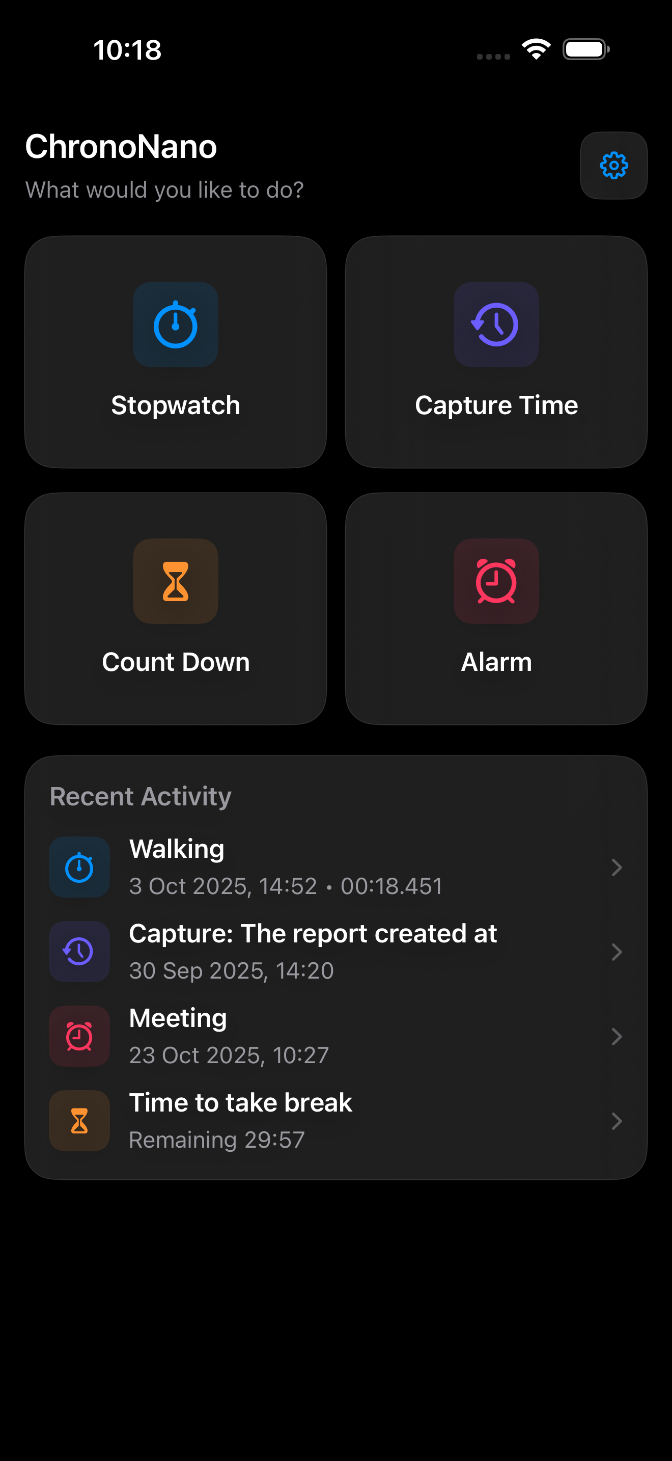 ChronoNano home screen